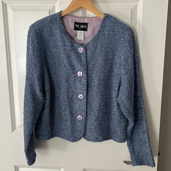 Time Zone Jackets & Blazers - Vintage Blue Chenille Textured Lightweight Blazer sz Large